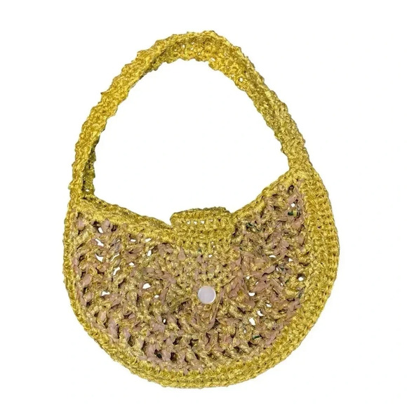 Celestial Sun Handbag Purse Metallic Gold Medium Shoulder Crochet Astrology - Picture 7 of 7